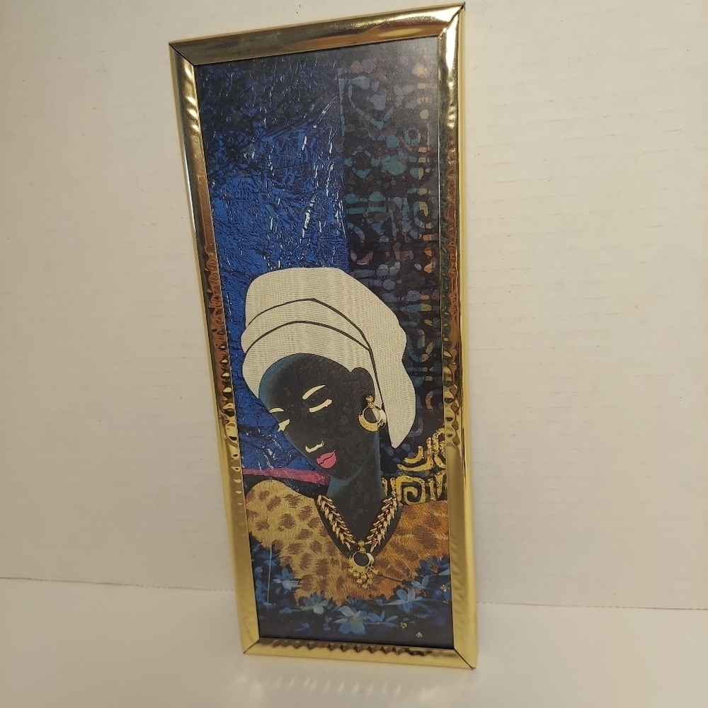 Black Woman Framed Picture 10x4 inch Print Gold Frame Africa Inspired Art